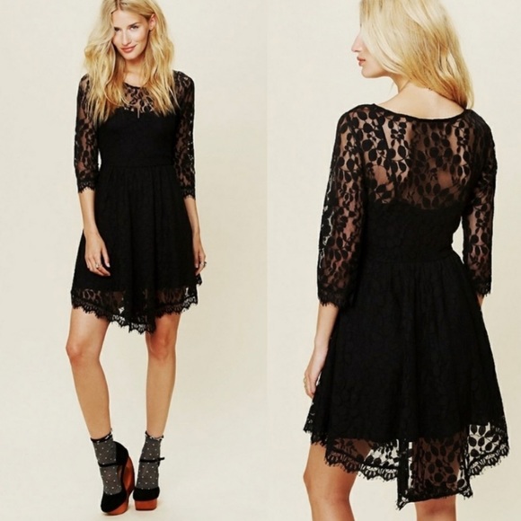 Free People Dresses & Skirts - Free People Black Lace Fit And Flare Dress Size Small